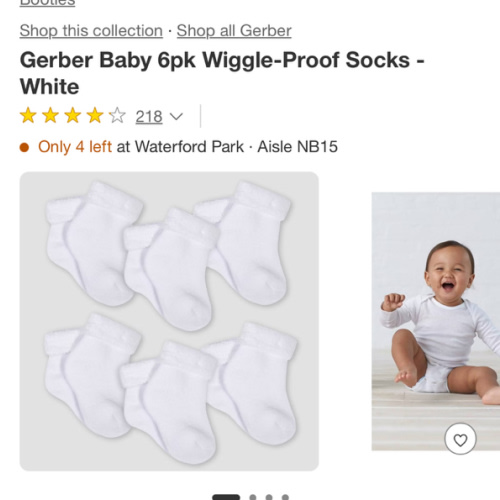 Gerber Baby 6pk Wiggle-Proof Socks - White 0-3M: Crew Height, Tagless Design