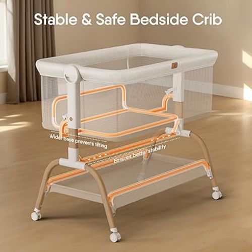 Baby Bassinet Bedside Crib, 3-in-1 Baby Bassinet Bedside Sleeper with Mattress and Soft, Breathable Sheet, Full-Mesh Sides, 6-Height Adjustable, Stable and Secure Crib for Newborns