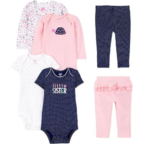 Simple Joys by Carter's Baby Girls 6-piece Bodysuits (Short and Long Sleeve) and Pants Set