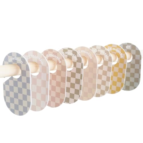 3 Sprouts Baby Closet Dividers, Newborn to 2T, Checkerboard, 8 Piece Set | Newborn to 2T sizing, 8-piece set, Double-sided size labels, Age labels, Nursery closet storage, Baby clothes organizer