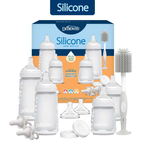Dr. Brown's Silicone Baby Bottle Gift Set with HappyPaci One-Piece Pacifiers, Soft Touch Bottle Brush, and Travel Caps, BPA-Free, 0m+