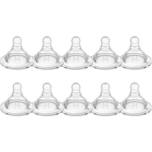 Silicone Replacement Nipple, Medium Flow Nipples for Wide Neck Bottles, 3+ Months, 10 Count