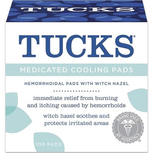 TUCKS Medicated Cooling Pads, 100 Count – Pads with Witch Hazel, Cleanses Sensitive Areas, Protects from Irritation, Hemorrhoid Treatment, Medicated Pads Used by Hospitals