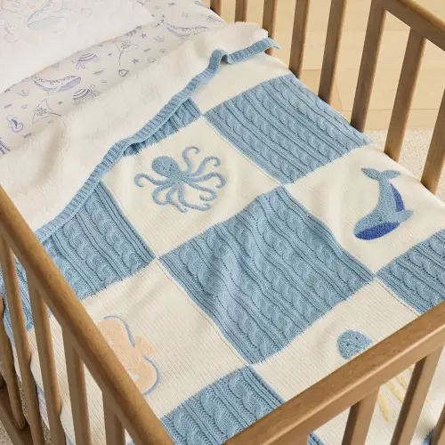 Ocean Lullaby Blue Classic Sherpa Baby Blanket | Adairs