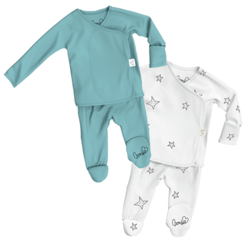 Baby Bundle Footie - Ripple + Stars – Bonsie Skin to Skin Babywear