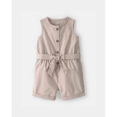 Baby Girl Canvas Sleeveless Romper - Khaki | Carter's