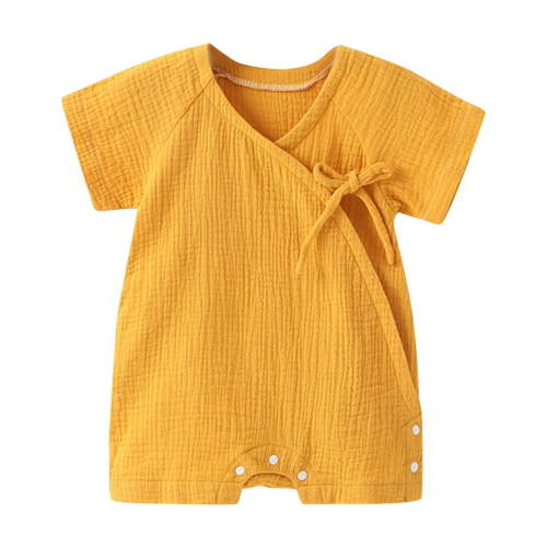 AherBiu Newborn Baby Short Jumpsuit Button up Leg Wrap-Tie Short Sleeve Rompers Unisex Infant 1 Piece Outfits