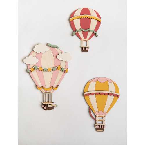 Hand Painted Wooden Hot Air Balloon Set: Adventure Nursery Decor