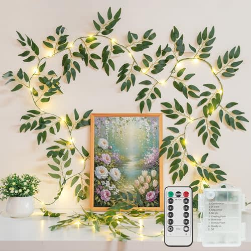 suddus 13.1FT 40LED Willow Vine with Lights Battery Powered Copper Wire | Artificial Plants Fairy Lights with Remote,Hanging String Lights for Bedroom,Wall,Glassroom,Party Decor (Warm White)