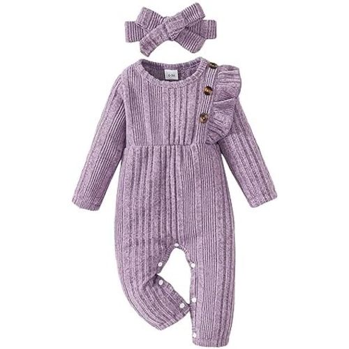 Newborn Baby Girl Clothes Fall Long Sleeve Romper Infant Purple Jumpsuit Cotton Bodysuit One Pieces Baby Girl Outfits 0-3 Months