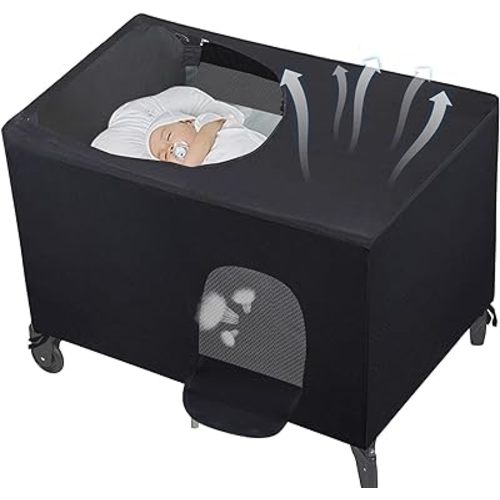 Slumber Crib Blackout Canopy Cover for Pack N Play Travel Crib Canopy - Portable Stretchy Breathable Sleeping Pod Shade for Stretchy Netting Cover for Indoor Outdoor Travel Playard (Black)