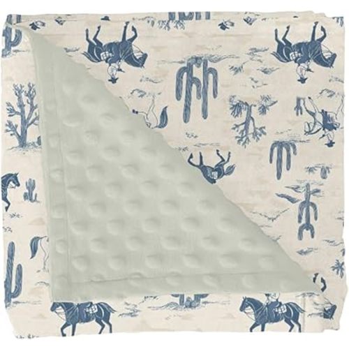 Vintage Cowboy Cactus Leaves Baby Blankets for Boys Western Cowboy Horse Soft Mink Dotted Backing Double Layer Swaddle Blanket Wild West Country Nursery Bed Throw for Newborn Toddler Crib 30x40