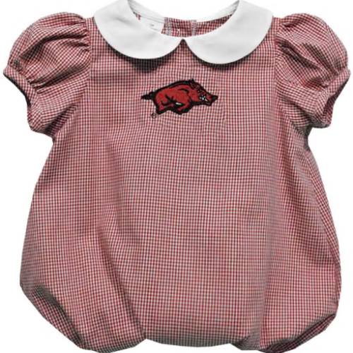 Vive La Fete Arkansas Razorbacks Baby CARDINALRED Gingham Collar Romper - 90510715