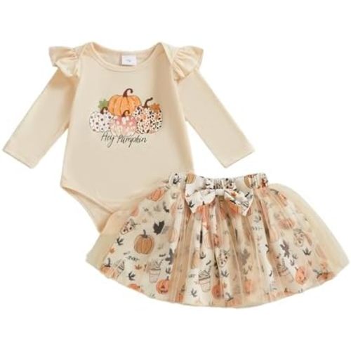 Sasaerucure Infant Baby Girl Halloween Clothes Long Sleeve Romper with Lace Tutu Skirt Newborn Pumpkin Outfit Ghost Outfit