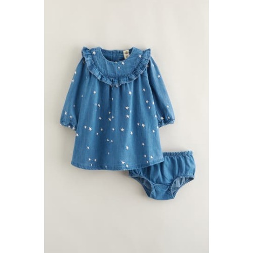 Star Embroidered Long Sleeve Denim Dress & Bloomers, 3M
