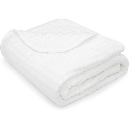 Comfy Cubs Baby Muslin Blanket, Swaddle for Newborns, Large 40” x 40”, 6-Layer (White, Baby)