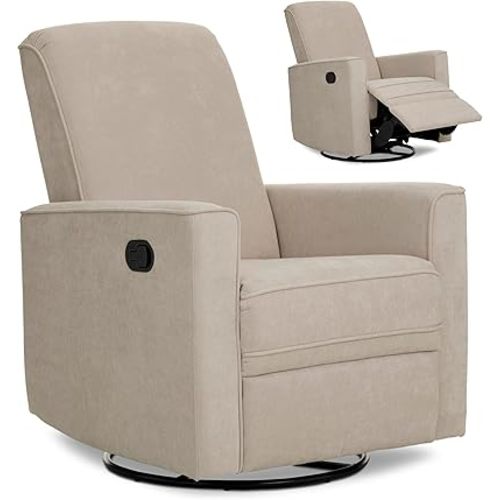 Evolur Raleigh Upholstered Manual Glider Recliner– Rocking & 360° Swivel with Smooth Glide – Greenguard Gold & FSC Certified – Modern Nursery and Living Room Chair in Tan