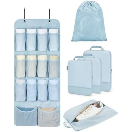 BAGSMART Hanging Compression Packing Cubes for Closet Organizers And Storage, 6 Set Suitcase Organizer Bags Set, Cruise Travel Essentials for Women