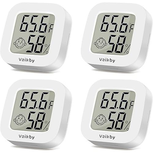 Vaikby Indoor Thermometer 4Pack, Humidity Gauge Meter Digital Hygrometer Room Thermometer for Home, Hight Accurate Temperature and Humidity Monitor for Greenhouse, Reptile, Humidors, Cellar, Office