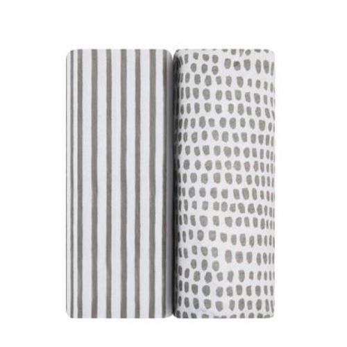 Ely's & Co. Baby Waterproof Fitted Pack n Play - Mini Crib Sheet 100% Combed Jersey Cotton Taupe Stripes & Splash 2 Pack