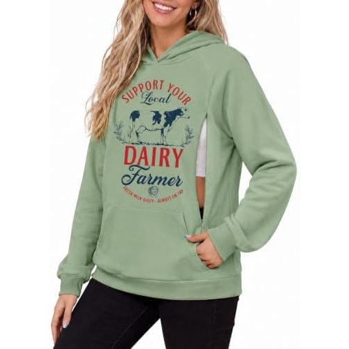 Women Nursing Hoodie for Breastfeeding Hidden Zipper Maternity Sweatshirt