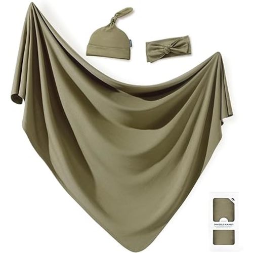 Newborn Swaddle Blanket and Beanie Set | Color: Sage