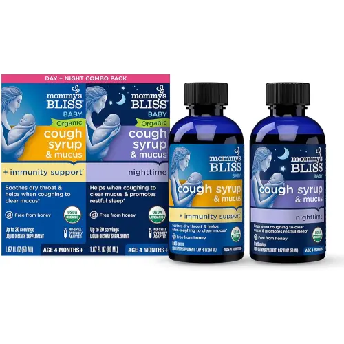 Mommy's Bliss Organic Baby Cough Syrup & Mucus Relief, Day and Night Combo Pack with Organic Agave and Ivy Leaf, Age 4 Months+, 1.67 Fl Oz (Pack of 2)