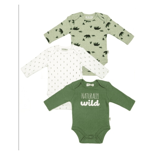 Rabbit+Bear100% Organic Cotton Baby Boy 3 Pack Long Sleeve Bodysuits, 0-3 Months