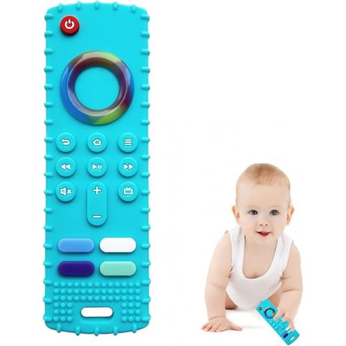 ROBBEAR Baby Teething Toys, Food Grade Silicone Teether for Babies 3 6 12 18 Months, Fire TV Stick Remote Shape Toddlers Chew Toys, Freezer BPA Free (FTV Green)