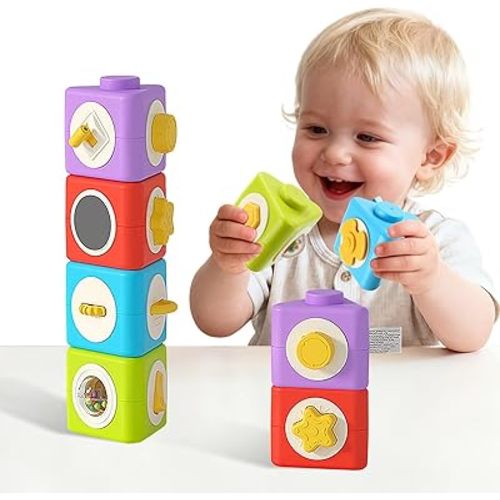 Montessori Activity Cube & Busy Board for 1 Year Old - 12-in-1 Travel Toys for Airplane & Car, Educational Activity Stacking & Sensory Toys for Toddlers 1-2, Valentine Gifts for Kids 1-2 Year Old