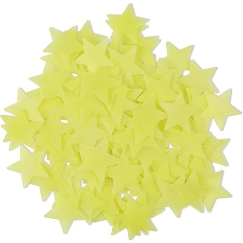 AM AMAONM 100 Pcs Yellow Glow in The Dark Luminous Stars Fluorescent Noctilucent Plastic Wall Stickers Murals Decals for Home Art Decor Ceiling Wall Decorate Kids Babys Bedroom Room Decorations
