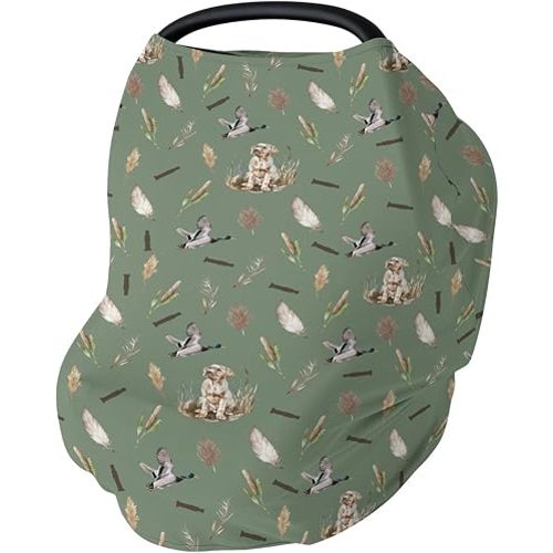 Duck Hunting Hunter Car Seat Cover for Babies Flying Mallard Ducks Dog Reef Feathers Stretchy 5-in-1 Cover Adjustable Car Canopy Breastfeeding Cover Wild Bird Breathable Nursing Cover-Up