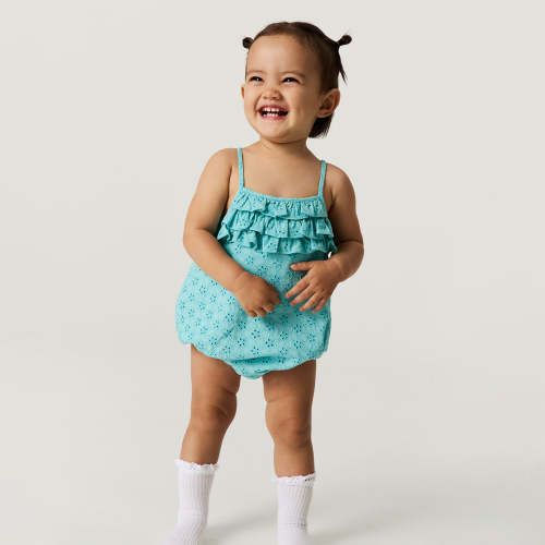 Tibetan Stone Eyelet Ruffled Strappy Bubble Romper