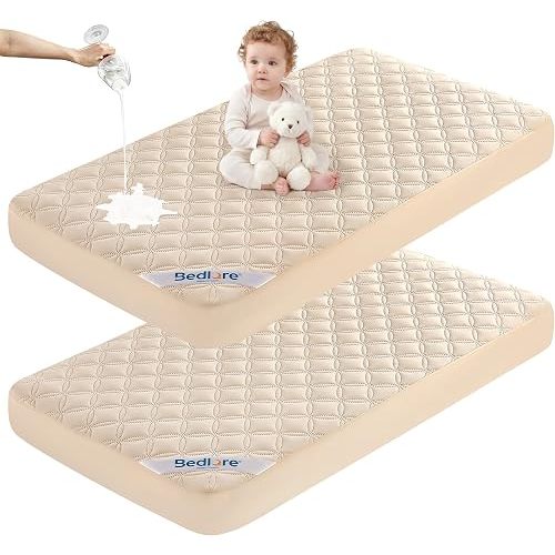 BEDLORE Crib Mattress Protector 2-Pack, Waterproof Beige 52"x28"