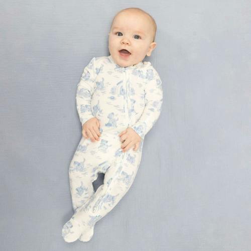 Puppy Toile Blue - 2 Way Zipper Footie