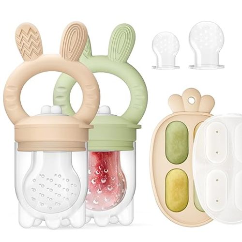 ChooKaChoo 2 Pack Baby Fruit Feeder & Freezer Nibble Tray Combo, Push Pop Baby Food Feeder to Safely Introduce New Foods, Fresh & Frozen Food Silicone Feeder, 100% Food Grade, BPA Free