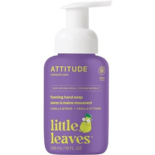 ATTITUDE Foaming Hand Soap for Kids, EWG Verified, Dermatologically Tested, Plant- and Mineral-Based Ingredients, Vegan, Vanilla & Pear, 10 Fl Oz