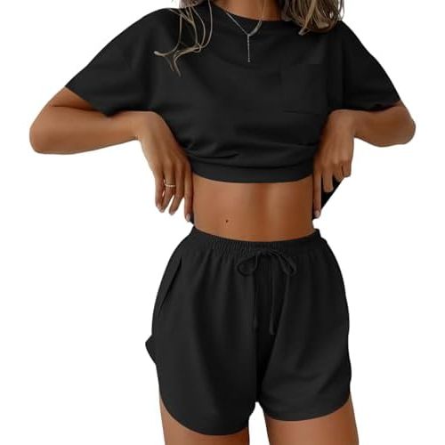 Ekouaer Womens Pajama Sets Sexy Lounge Sets Side Split Short Pj Sets