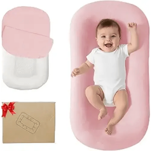 Lucakuins Baby Lounger, Bionic Design Baby Lounger for Newborn 0-24 Months, Soft Organic Cotton Breathable Lounger for Infants (Pink Newborn Lounger)