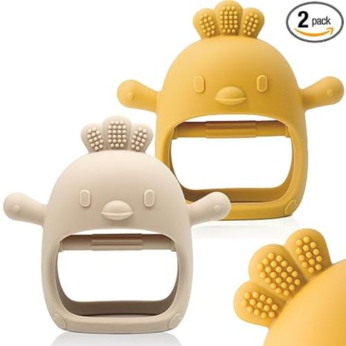 ChooKaChoo 2 Pack Baby Teething Toy Silicone Teething Mitten for Babies Over 3 Months Anti Dropping Wrist Hand Teethers Baby Chew Toys for Sucking Needs, BPA Free