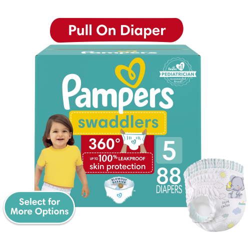 Pampers Swaddlers 360 Pull-On Diapers, Size 5, 88 Count for up to 100% Leakproof Skin Protection and Easy Changes