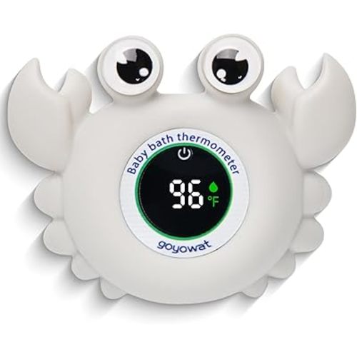 Baby Bath Thermometer Crab Toy - Digital Floating Water Thermometer with LED Display & Color Alerts for Infants, Cute Bath Tub Sensor & Safe Bath Time Essential Toy