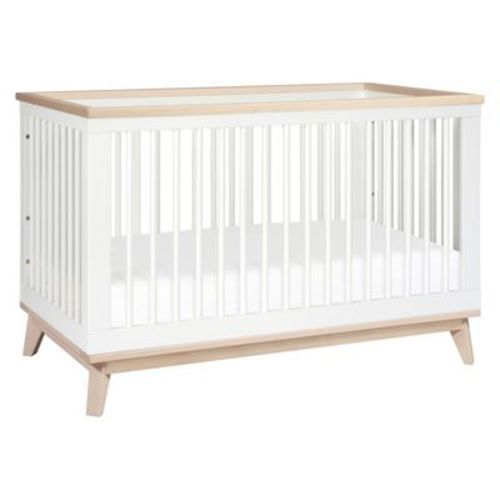 Babyletto Scoot 3-in-1 Convertible Crib with Toddler Bed Conversion Kit - White and Washed Natural