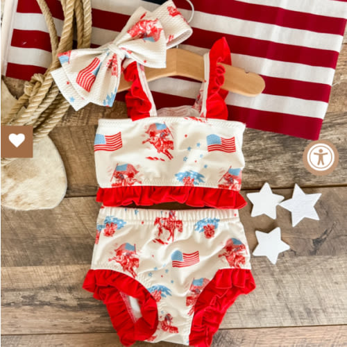 American Cowboy W/Red Ruffle Two Piece Swimsuit(Minis) – theFRINGEDpineapple