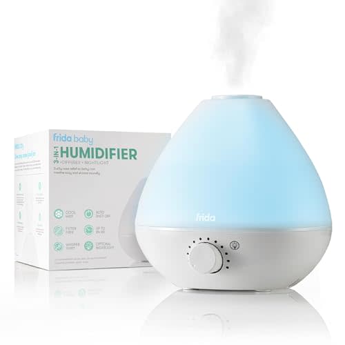 Frida Baby 3-in-1 Cool Mist Humidifier for Baby with Diffuser + Nightlight, Allergy Relief Baby Humidifier for Bedroom, Nursery + Large Rooms, Quiet, Auto Shut Off, Runs +24hrs