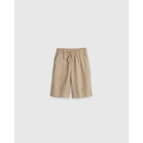 100% European Linen Pull-On Shorts in Driftwood
