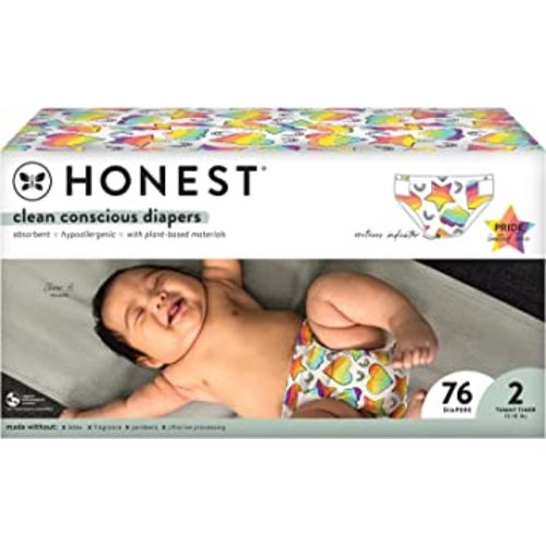 The Honest Company Clean Conscious Diapers | Plant-Based, Sustainable | Pride Love for All | Club Box, Size 2 (12-18 lbs), 76 Count