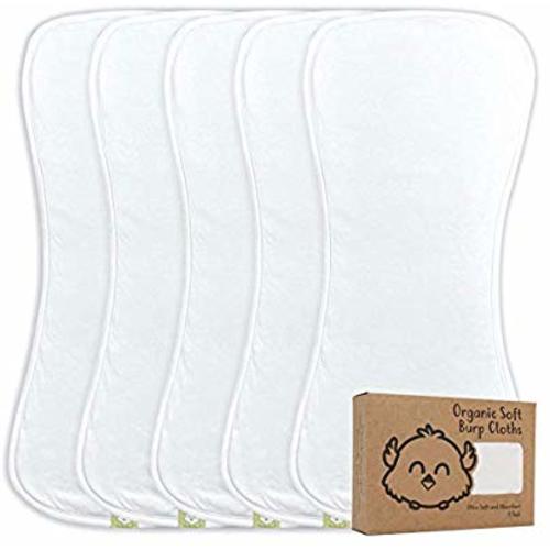 Organic Burp Cloths for Baby Boys and Girls - 5-Pack Ultra Absorbent Burping Cloth, Burp Clothes, Newborn Towel - Milk Spit Up Rags - Burpy Bib for Unisex, Boy, Girl - Burp Cloths Set (Soft White)