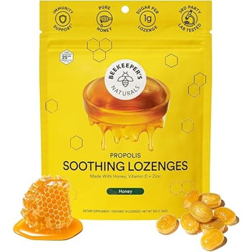 Soothing Honey Cough Drops - Immune Support with Vitamin D, Zinc and Propolis - by Beekeeper's Naturals - Throat Soothing Lozenges, 14 Ct