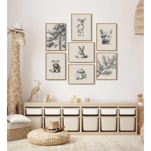 Ophelia & Co. Nursery Wall Art Woodland Animal Canvas Wall Decor Baby Room Pictures Forest Animal Prints Kids Wall Art Pine Tree Poster Nature Vintage Artwork Deer Fox Painting For Bedroom 12X16 Inch Unframed | Wayfair